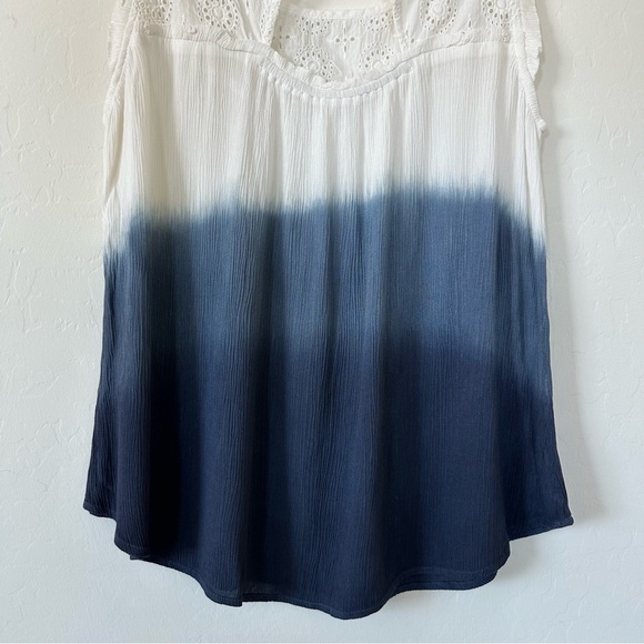 Anthropologie Bila Boho Blue White Ombré Tie Dye Eyelet Lace Tank Top Size Small - Picture 9 of 11